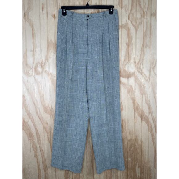 Doncaster Vintage Houndstooth Plaid Straight Leg Pleated Pants Women Size 12 - Picture 1 of 9